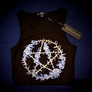 Widow for Dolls Kill "Long Time Gone Graphic Tank" Black Crop Tank - Size XS NEW